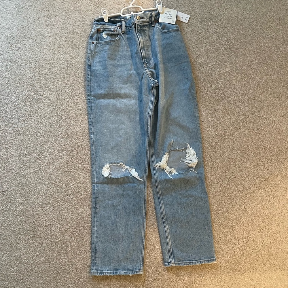Curve Love 90s Ultra High Rise Straight Jeans - light ripped wash